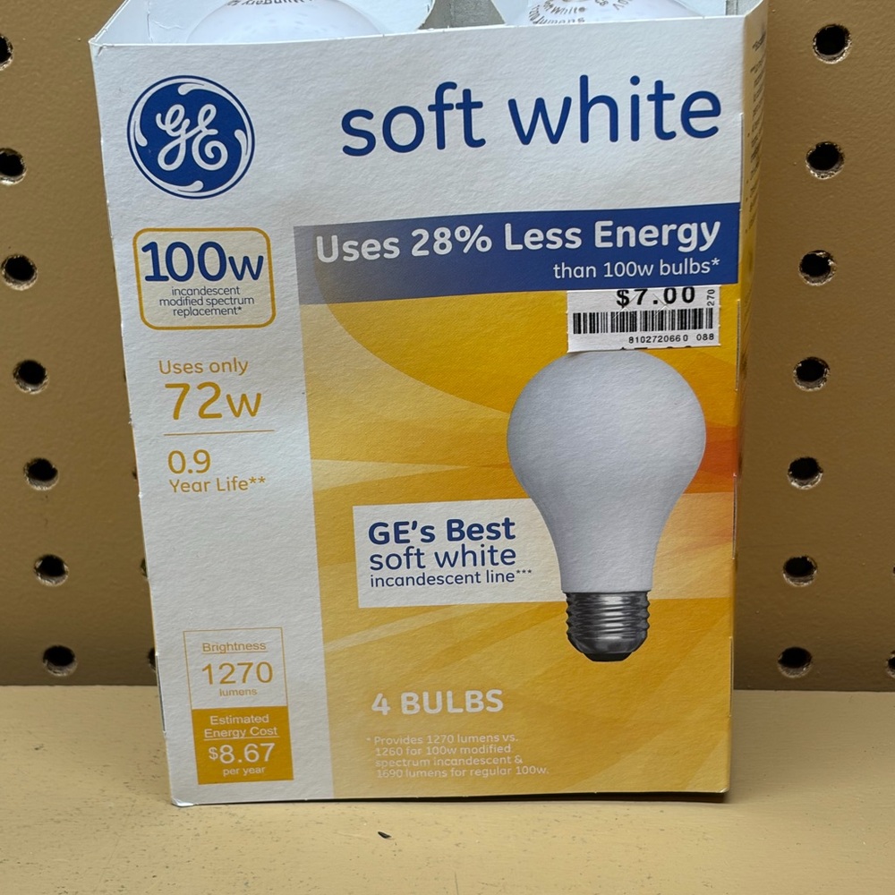 GE Soft White 4-Pack Incandescent Light Bulbs - White